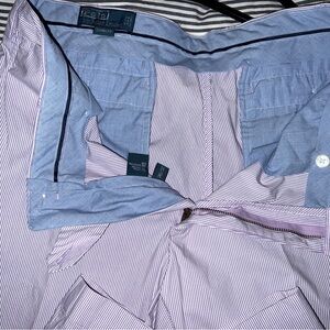 Polo Seersucker Pants, Purple and White Striped.